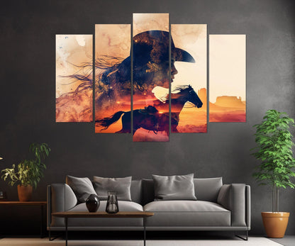 Cowgirl Horse Canvas Print - Abstract Western Wall Art | Framed Ready to Hang