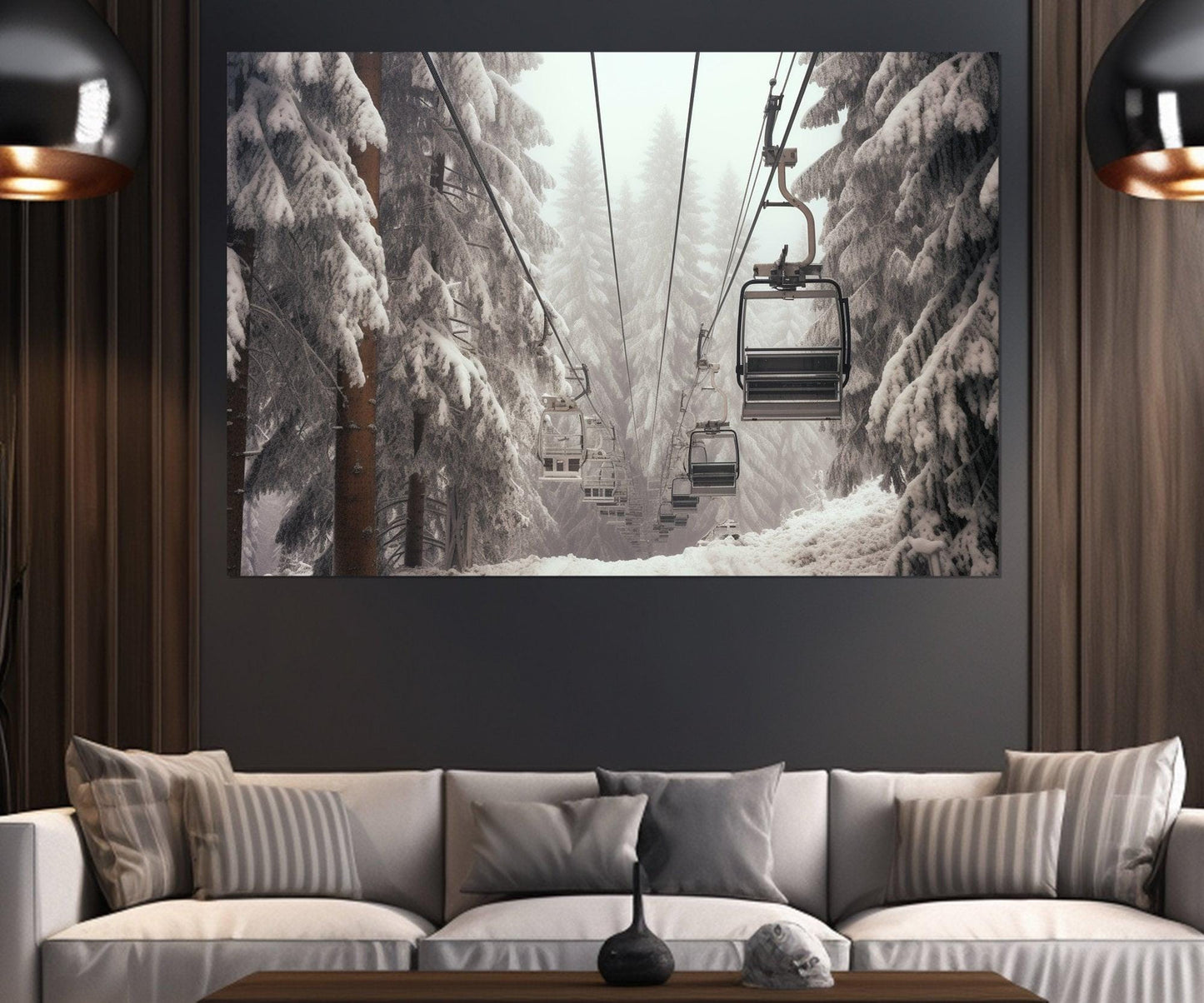 Ski Lift Canvas Print - Scenic Winter Wall Art | Framed Cotton Canvas Ready to Hang