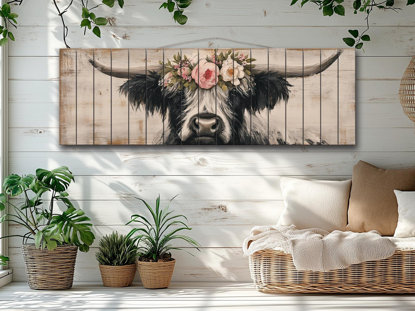 Rustic Wood Wall Art - Highland Cow Painting | Handcrafted Wood Plank Art