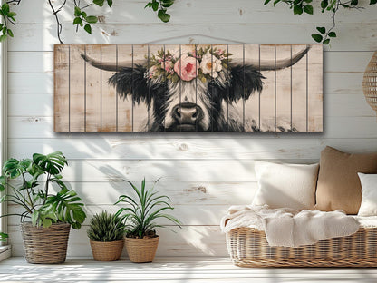 Rustic Wood Wall Art - Highland Cow Painting | Handcrafted Wood Plank Art