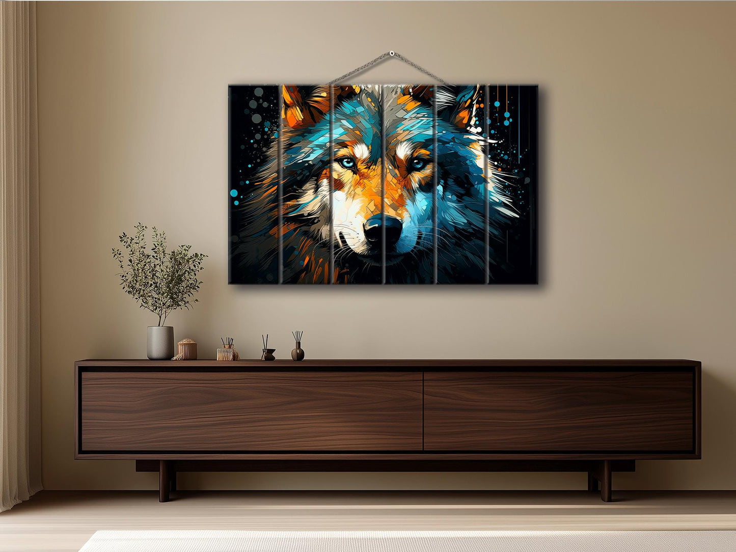 Wolf Painting Wood | Abstract Wolf Portrait on Natural Wood Plank Art - Modern Hunter Gift