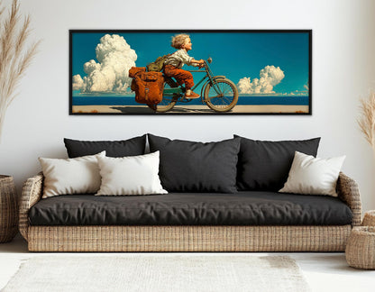 Retro Bike Wall Art - Boy Riding a Bike Print | Framed Canvas, Ready to Hang