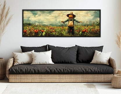 Scarecrow Pumpkin Canvas - Rustic Farmhouse Wall Art | Framed Ready to Hang