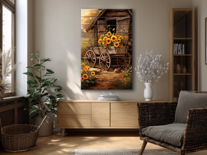 Rustic Sunflower Wall Art – Handcrafted Wooden Sunflower Print on Wood Panel