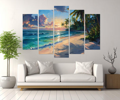 Ocean Beach Wall Art – Scenic Beach Canvas Print | Tropical Painting, Ready to Hang