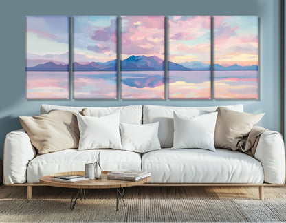 Pink Clouds Canvas Print – Ocean Painting Art With Island Seascape Wall Art