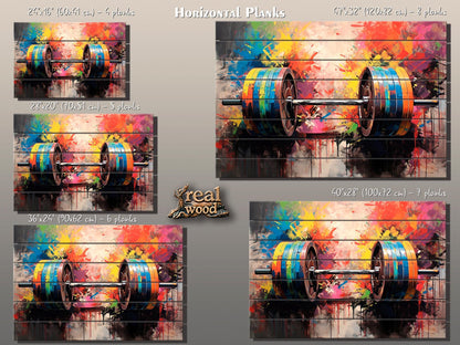 Barbell Wall Art – Abstract Wood Plank Painting | Gym Wall Decor, Motivational Gym Poster