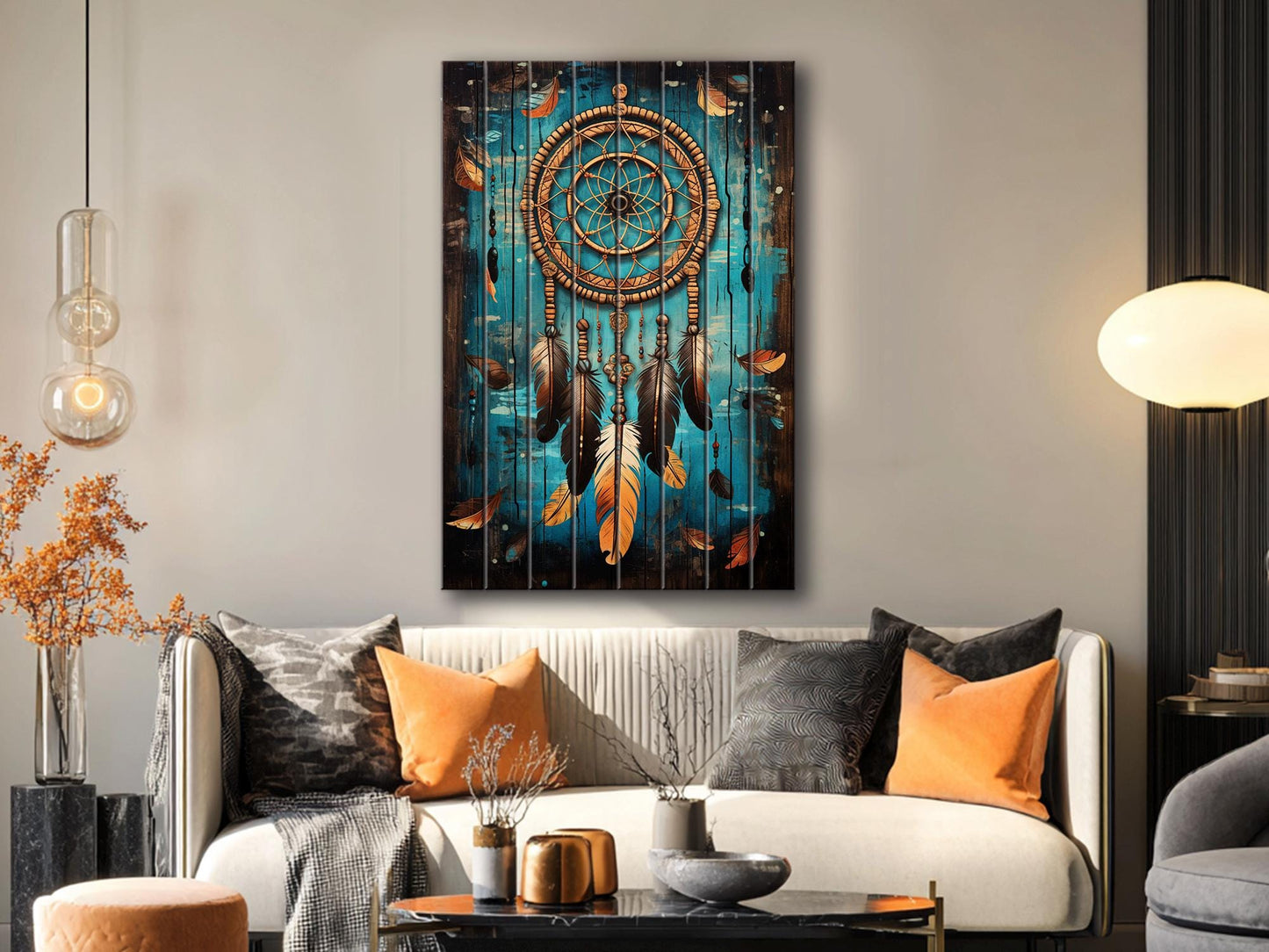 Dreamcatcher Wood Art – Boho Wall Decor on Natural Wood with Unique Grain