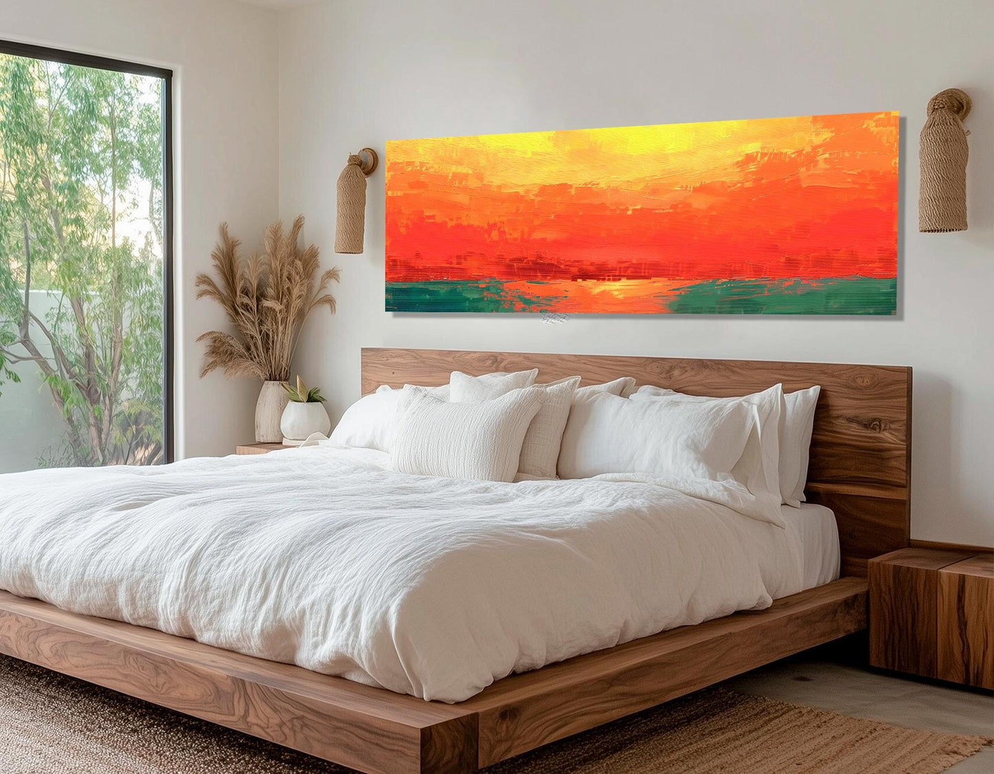 Abstract Orange Sunset Painting Canvas Print, Framed and Ready to Hang
