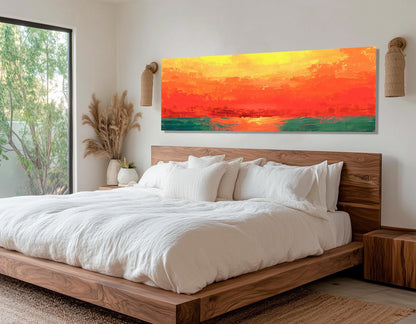 Abstract Orange Sunset Painting Canvas Print, Framed and Ready to Hang