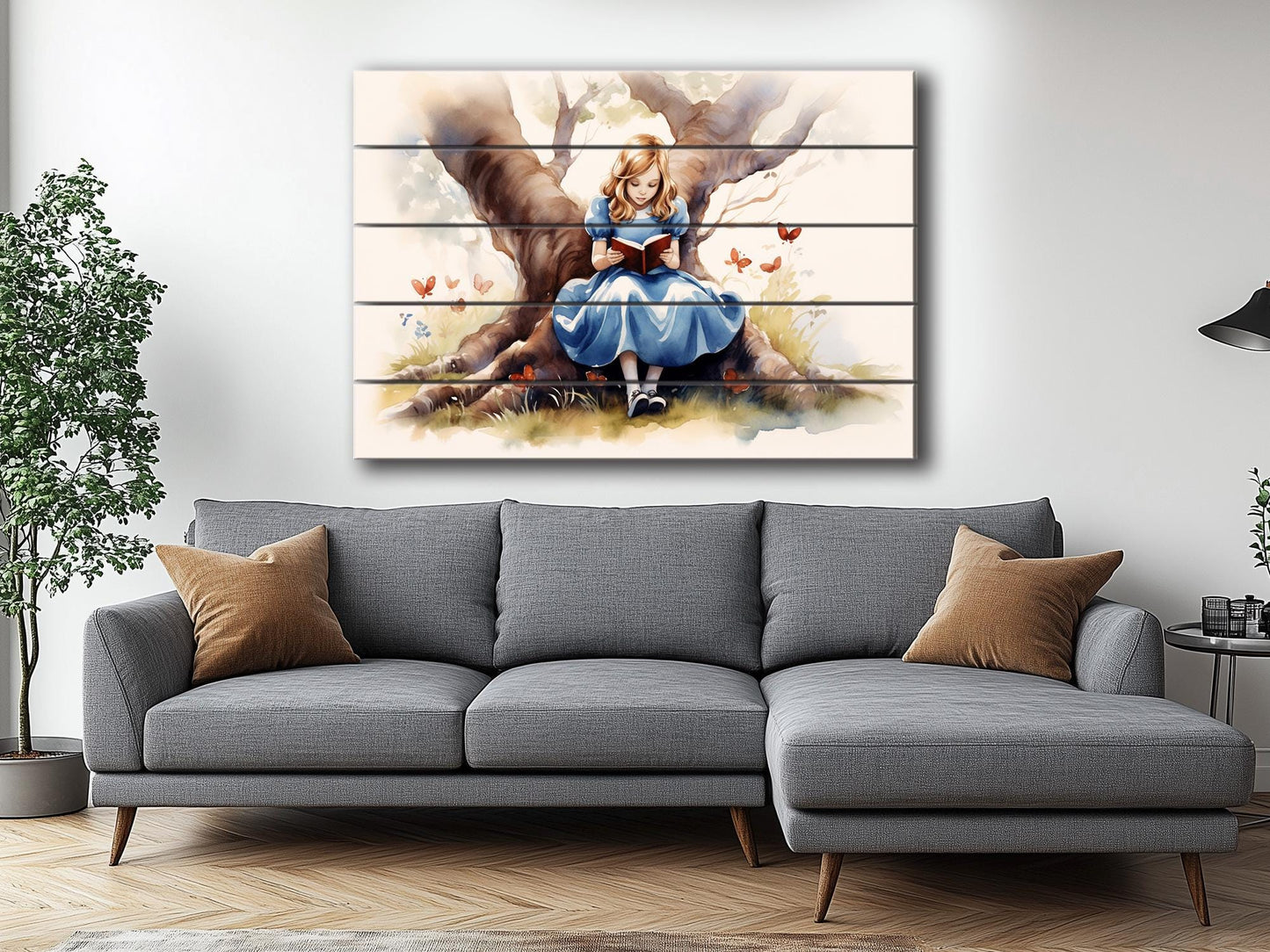 Alice in Wonderland Wood Print – Modern Kids Room Decor | Wood Wall Art Panel