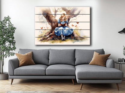 Alice in Wonderland Wood Print – Modern Kids Room Decor | Wood Wall Art Panel