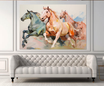 Abstract Horses Painting - Framed Horse Wall Art | Canvas Horse Print, Modern Decor