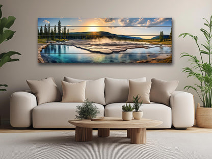 Yellowstone Wood Wall Art – Rustic Scenic Wood Painting with Natural Grain