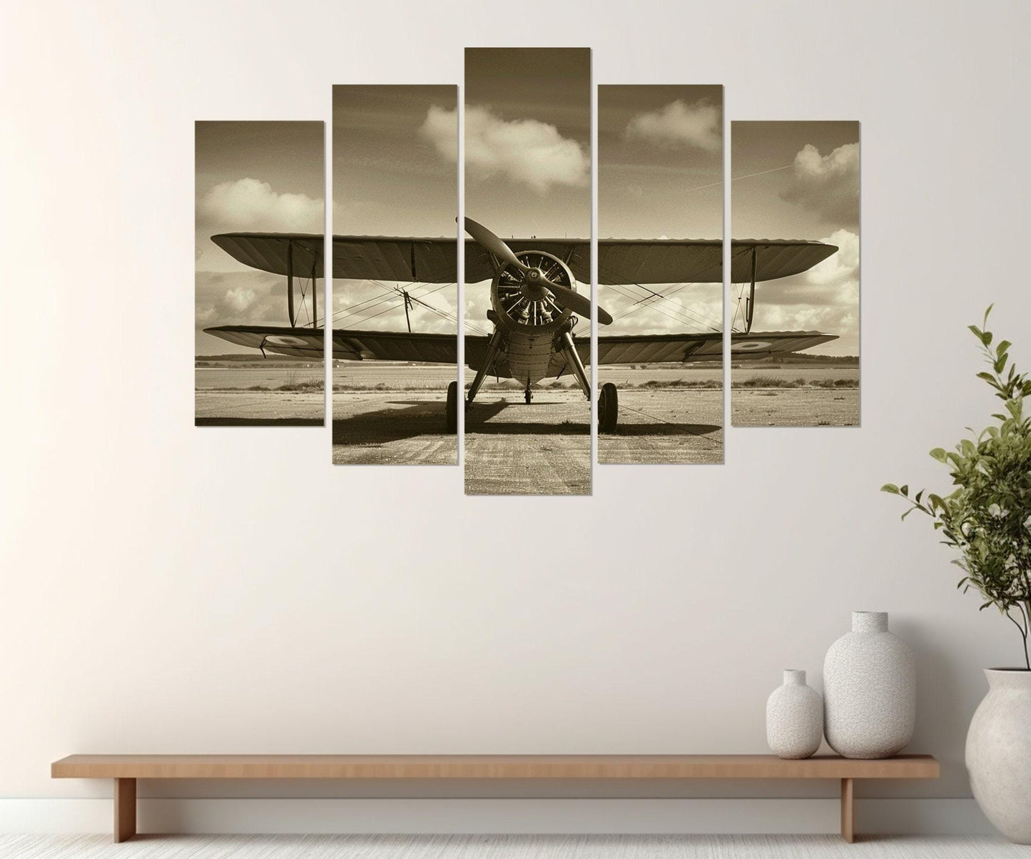 Vintage Biplane Canvas | Retro Airplane Poster - Framed Cotton Print, Ready to Hang