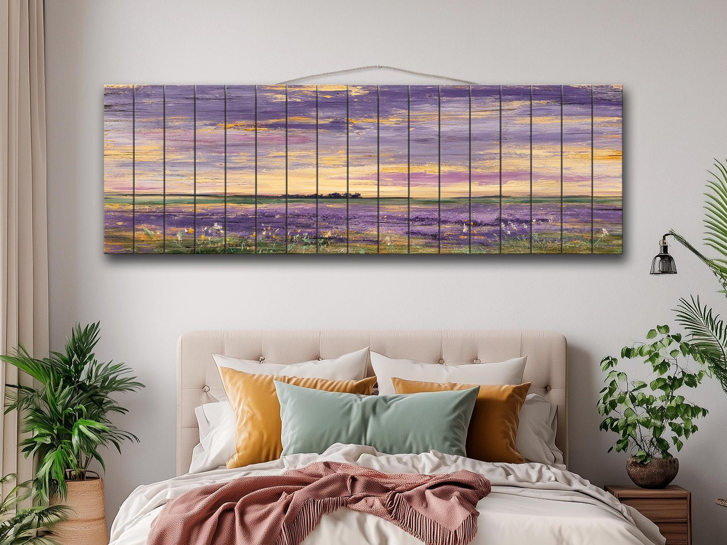 Wood Wall Art – Dreamy Lavender Field Print | Rustic Cabin Decor & Natural Wood Plank Artwork