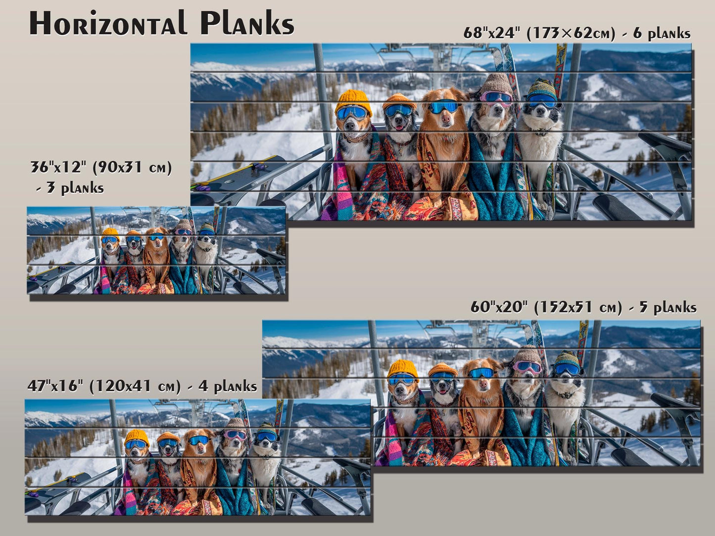 Skiing Dogs Wall Art – Mountain Wood Print | Cozy Winter Cabin Decor