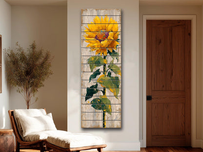 Rustic Sunflower Wall Art – Handcrafted Wood Wall Decor with Vertical Planks