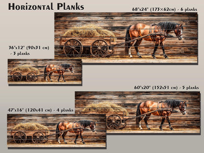 Rustic Wood Wall Art – Horse Wooden Cart with Hay | Farmhouse Wall Decor