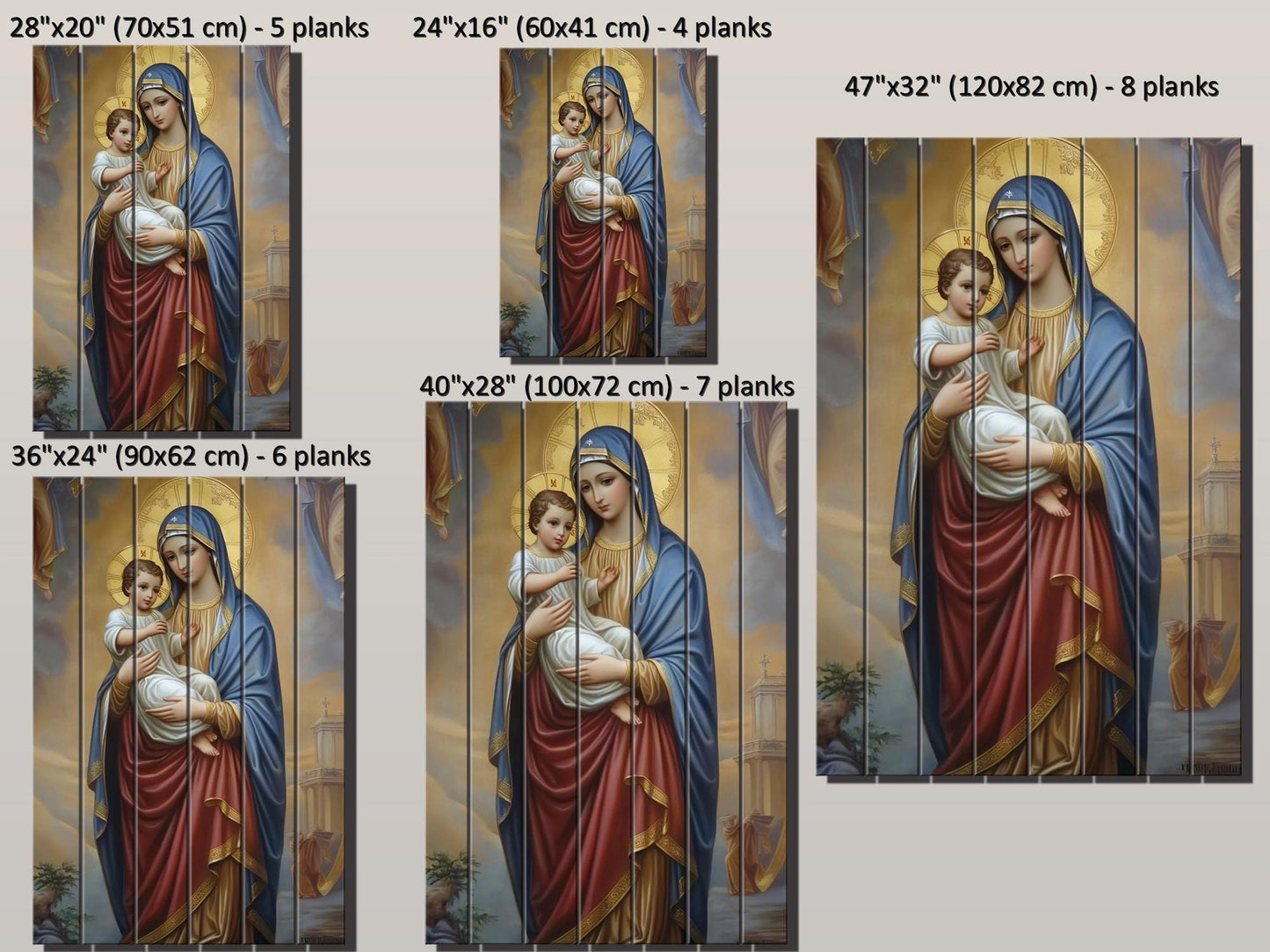 Virgin Mary Wall Art – Natural Wood Plank Art | Christian Wall Decor Print