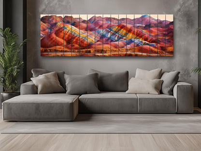 Zhangye Wood Print – Natural Wood Art | Rustic Mountain Wall Decor, Ready to Hang