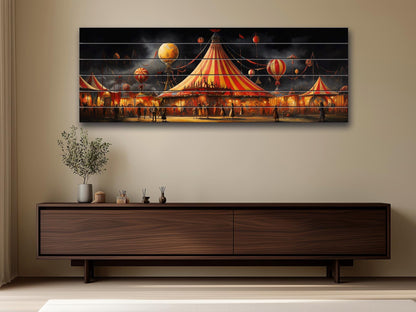 Carnival,  Circus Print On Natural Wood