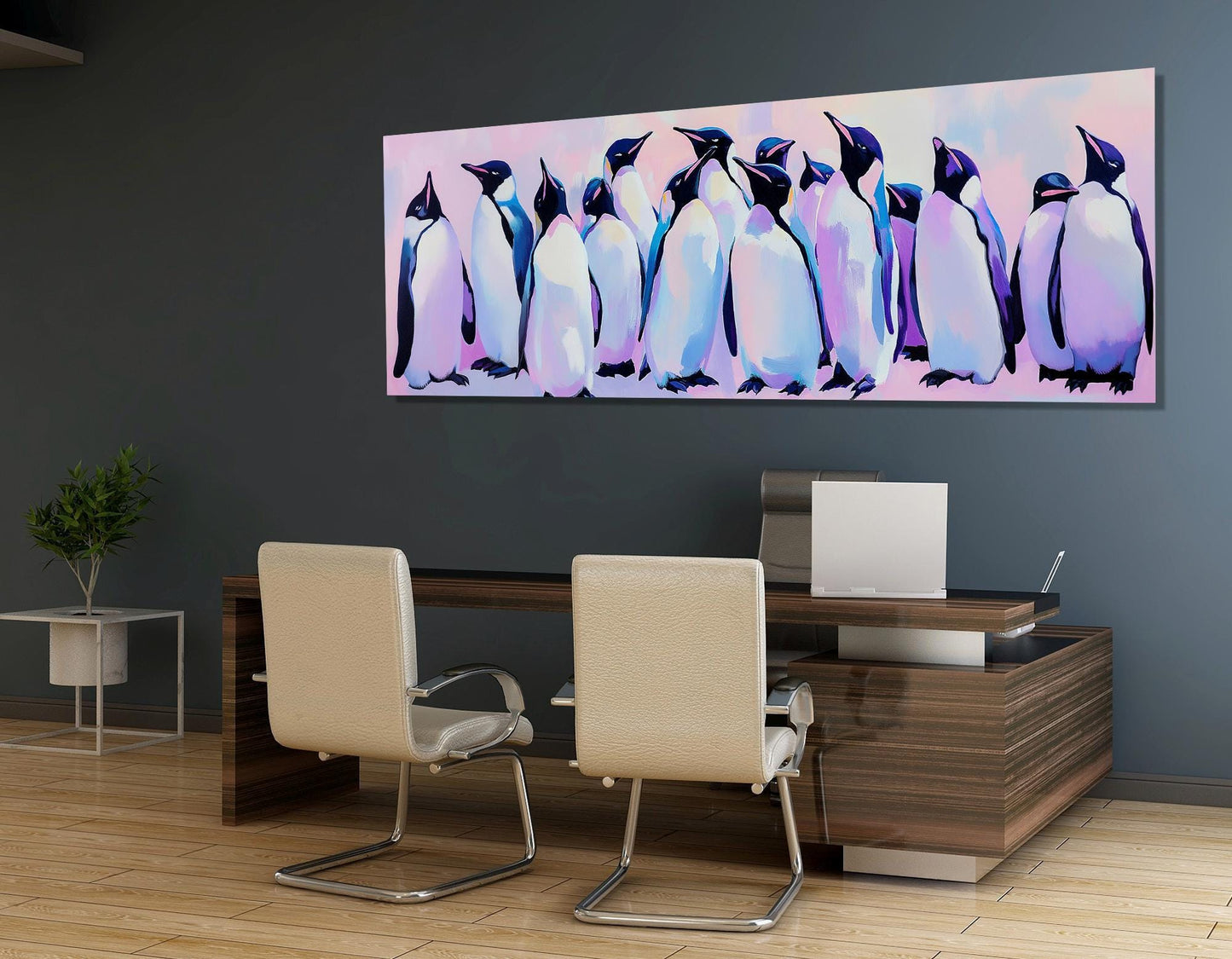 Penguin Family Canvas Print – Large Framed Penguins Painting Art on Cotton Canvas