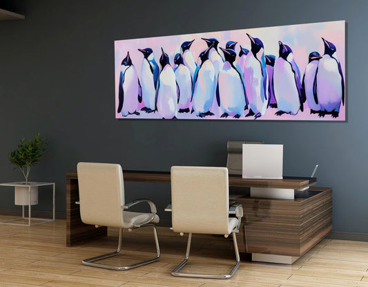 Penguin Family Canvas Print – Large Framed Penguins Painting Art on Cotton Canvas