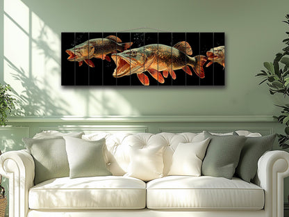 Pike Fish Wall Art | Rustic Fishing Decor – Predator Fish Artwork on Natural Wood Print