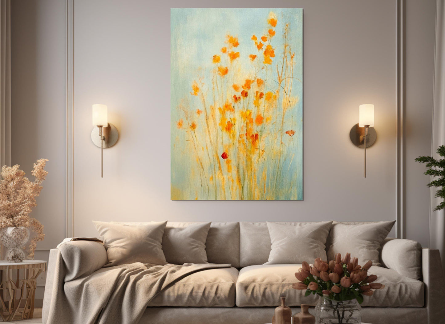 Wildflowers Canvas Print – Floral Wall Art | Soft Tones Painting, Ready to Hang