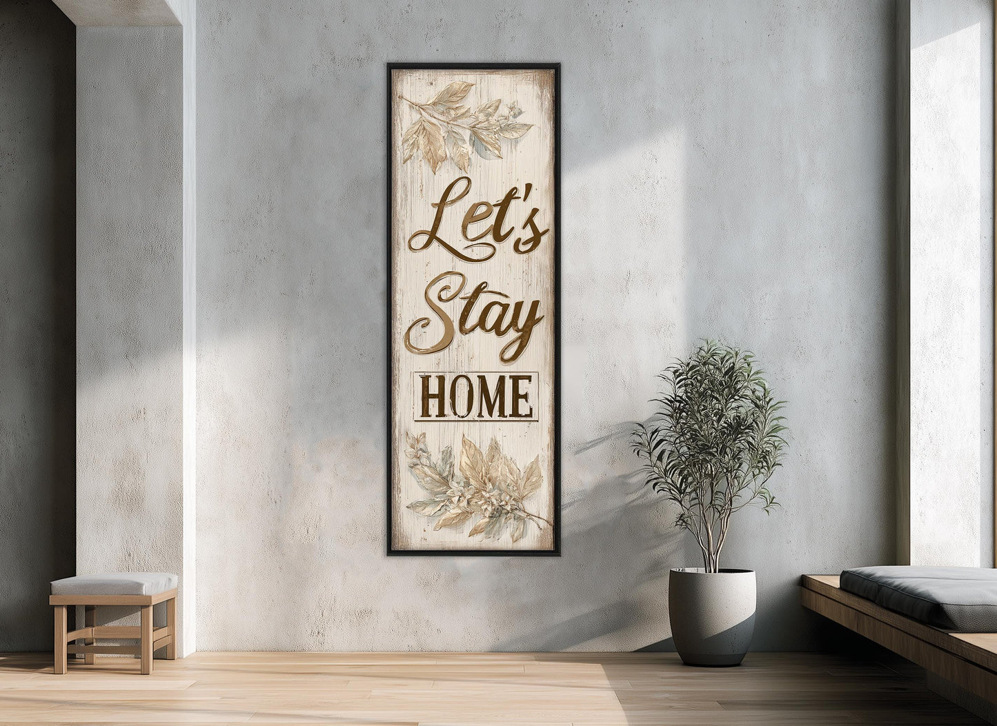 Let's Stay Home Canvas Rustic Framed Canvas Print - Cozy Wall Decor Ready to Hang