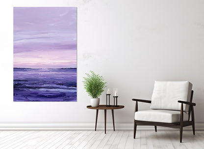 Abstract Horizon Canvas – Minimalist Purple Tones Framed Wall Art Ready to Hang
