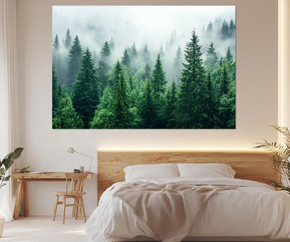 Foggy Forest Canvas Art – Pine Forest Wall Art | Framed Gallery Wrapped Canvas Print