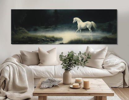 White Horse Canvas Print – Mystical Forest Horse Wall Art | Framed & Ready to Hang