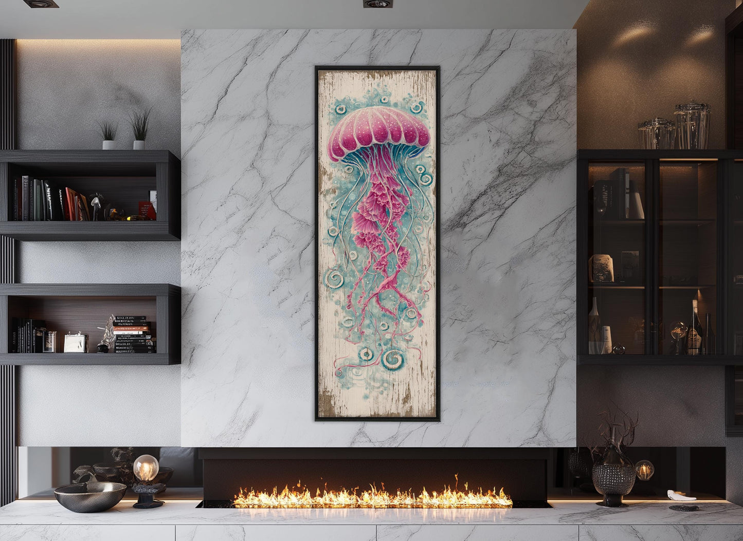 Jellyfish Canvas Print - Rustic Underwater Wall Art | Framed & Ready to Hang