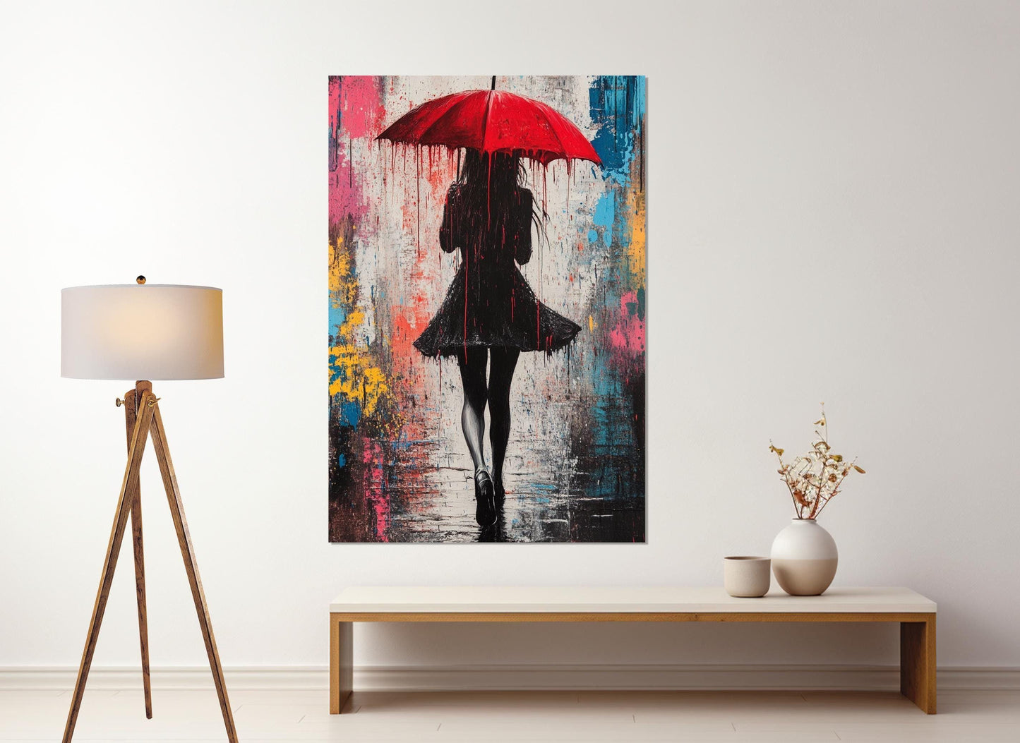 Graffiti Canvas Print - Girl With Umbrella Art, Ready to Hang Cotton Canvas