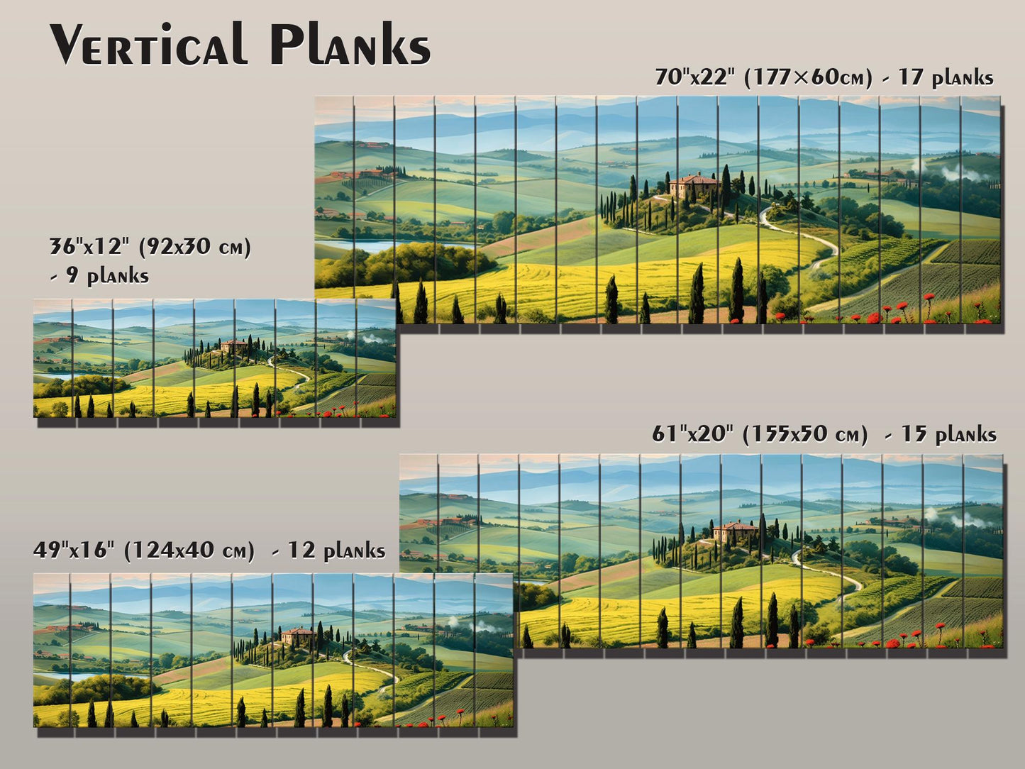 Rustic Wood Wall Art – Scenic Tuscany Landscape Art on UV Printed Wood
