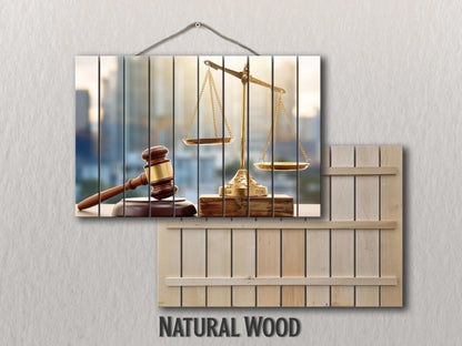 Rustic Wood Wall Art - Justice Wall Art Printed on Wood, Lawyer Office Decor, Judge Gift, Law Wall Art, Judge Hammer Poster, Attorney Gift