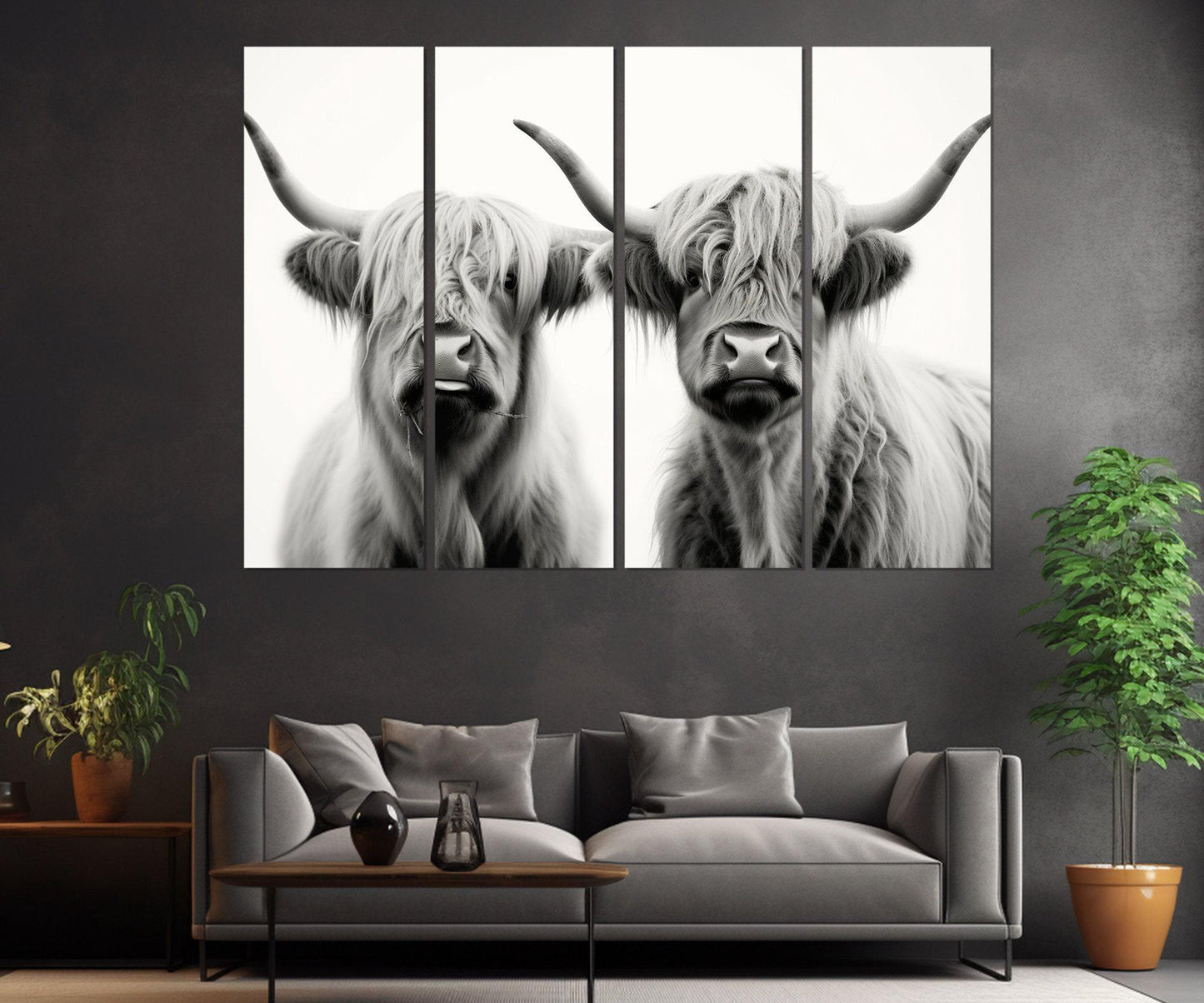 Highland Cows Canvas Farmhouse Wall Art - Family Cotton Canvas Print Ready to Hang