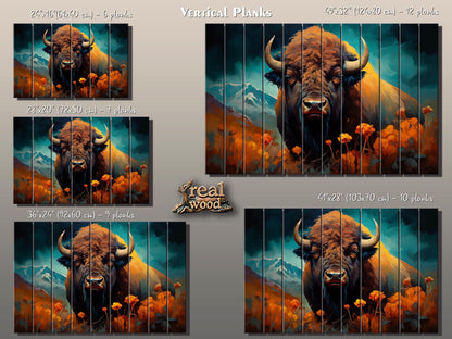 Rustic Wood Wall Art – Bison Abstract Painting on Natural Wood Planks