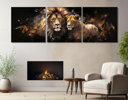 Lions in Love Canvas Print – Romantic Lion and Lioness Painting | Ready to Hang Art