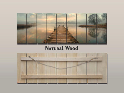 Wooden Dock Wall Art – Rustic Lake Decor on Natural Wood Print Panel