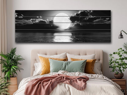 Wood Wall Art - Scenic Moon Print on Natural Wood | Large Moonlight Poster