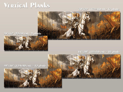 Warrior on Horse Print – Natural Wood Art | Medieval Battle Scene Wall Hanging