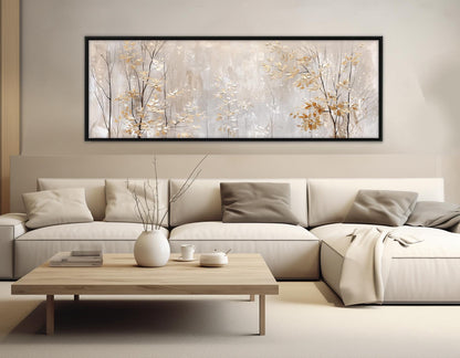 Winter Trees Canvas Print – Golden Leaves Wall Art | Soft Tones Painting, Ready to Hang