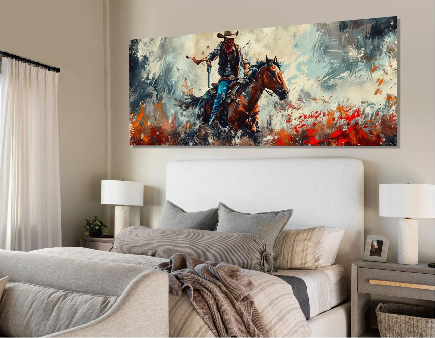 Wild West Wall Art – Cowboy Canvas Print | Retro Western Painting, Framed Canvas Art