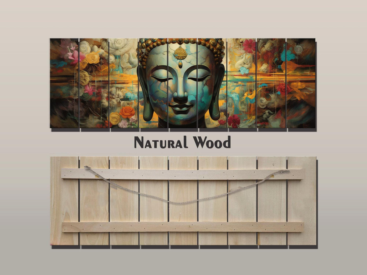 Peaceful Buddha Print On Natural Wood