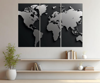 Monochrome World Map Canvas – Modern Office Decor | Framed & Ready to Hang