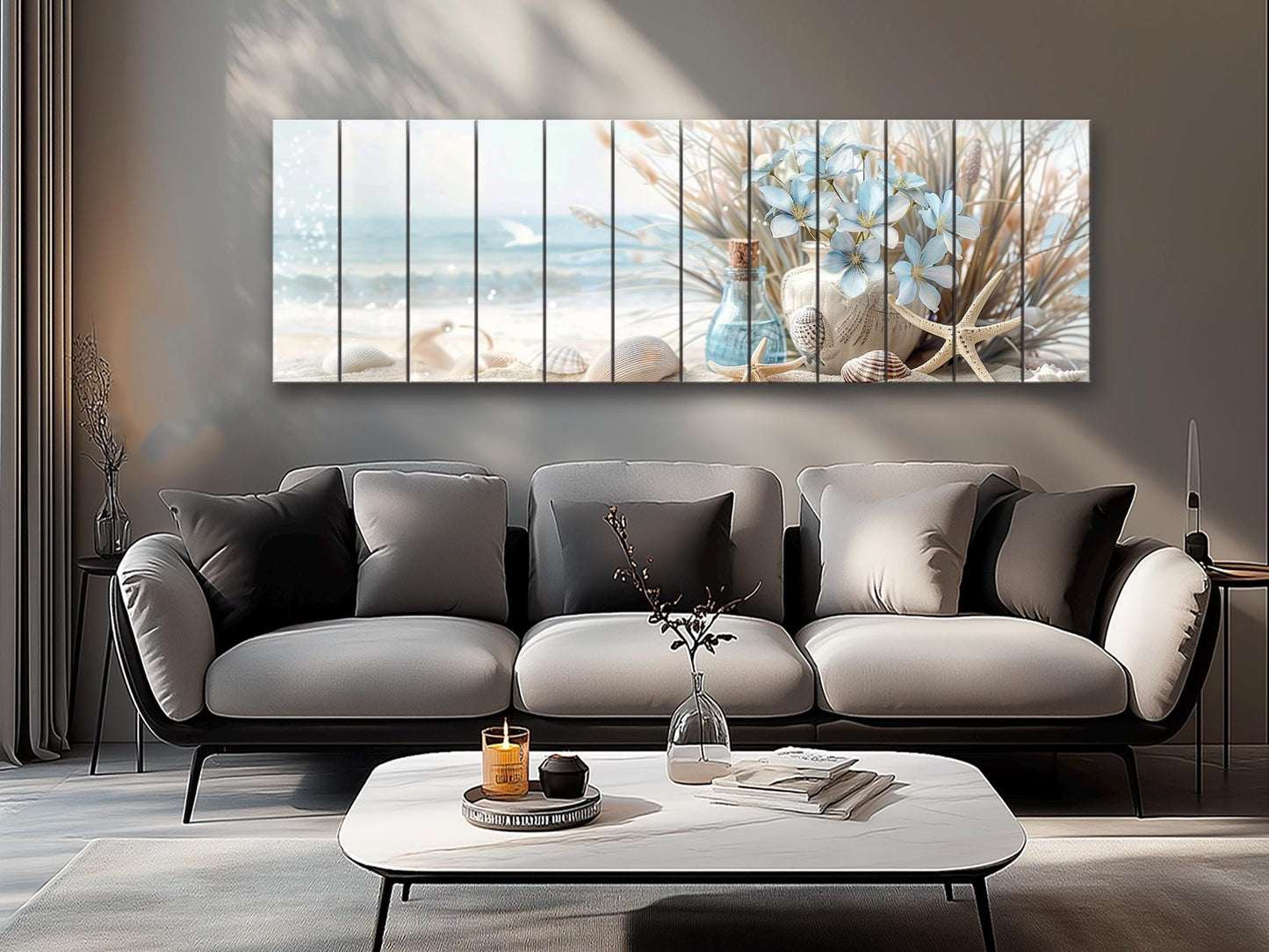 Wooden Wall Art – Coastal Beach Still Life Print on Natural Wood Planks