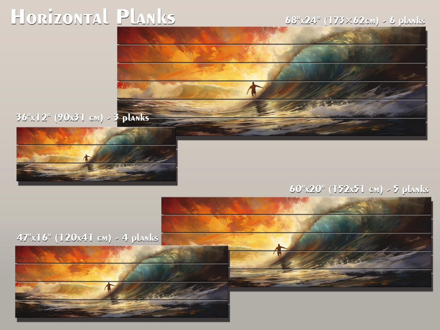 Abstract Surfing Wood Art - Natural Wood Wall Art | Ready to Hang Print